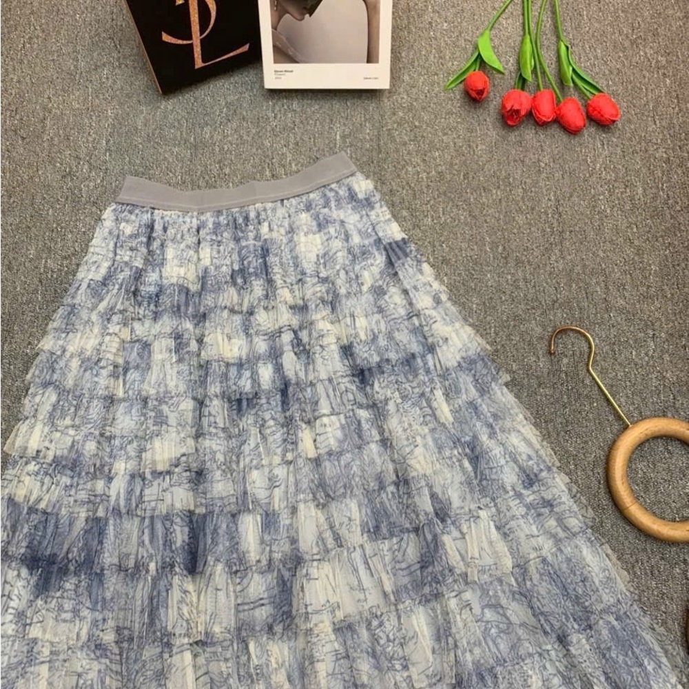 Elegant Blue and White Women's Skirt